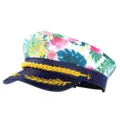 Gorra de marinero con estampado floral, clásico sombrero de capitán de yate con bordado. - Estampado Floral Blanco