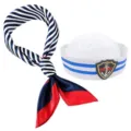 Matrosenhut und Halstuch Set, blau-weiß gestreifte Kapitän Mütze für Yacht Party Cosplay - Set mit dreistreifigem viereckigem Halstuch