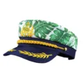 Elegante Sombrero de Capitán Hoja Tropical Gorra de Marino Bordado Oro Azul Marino - Estampado de Hojas Verdes
