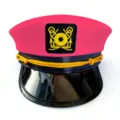 Adult pink captain hat with gold rope and embroidered emblem, perfect for party and stage show. - Rose Red