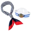 Matrosenhut und blau weiße Streifen Schal Set für Cosplay Party Jacht Kapitän Kostüm - Set mit gestreiftem viereckigem Halstuch und Dreieckslogo