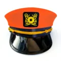 Orange top captain hat with black visor and anchor badge for party stage performance cosplay. - Orange