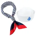 Matrosenmütze und gestreiftes Tuch Set für Kostümparty, blau weiß rote Marine Accessoires. - Set mit kleinem blauem Anker und viereckigem Halstuch