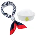 Matrosenhut und blau-weiss gestreifter Schal Set, ideal fuer Kostuem und Party. - Set mit gelbem Anker und viereckigem Halstuch