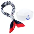 Matrosenhut und gestreiftes quadratisches Tuch Kostüm Set für Party Cosplay und Event. - Set mit großem blauem Anker und viereckigem Halstuch