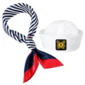 Matrosenhut und Tuch Set Marineblau Weiss Gestreift Kostuem Party Zubehoer Schiff - Viereckiges Halstuch-Set mit Marine-Quadratlogo