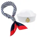 Matrosenhut und gestreiftes Tuch Set Marine Kostuem Cosplay Yacht Party Accessoire - Viereckiges Halstuch-Set mit gelben Pailletten und Anker