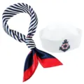 Matrosenhut und Schal Set Blau Weiss Gestreift Marine Kostuem Kapitaen Yacht Party Zubehoer - Set mit Rettungsring-Motiv und viereckigem Halstuch