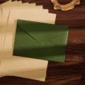 Busta verde scuro vintage con set di carta da lettere rigata in kraft per messaggi - Verde erba tranquillo / 5 Pezzi
