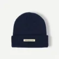 Navy blue knitted beanie for women men autumn winter warm solid color casual skull cap daily wear - One Size / Navy Blue