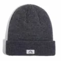 Dark grey knit beanie hat for men and women, warm winter thermal fleece ski cap with woven label. - One Size / Dark Gray