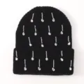 Schwarze Strickmütze mit funkelnden Tropfen-Strasssteinen warme Wintermütze Damen - Einheitsgröße / Schwarz