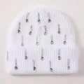 Weisse Strickmütze mit Strass für Damen, warme Winter Mütze mit eleganten Kristalltropfen. - Einheitsgröße / Weiß
