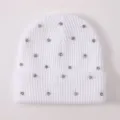 Weißer gerippter Strickbeanie für Damen, funkelnde Strasssteine verziert warme Wintermütze. - Weiß