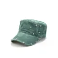 Casquette militaire verte vintage avec clous d'étoiles argentés. Parfait pour le style. - Réglable / Vert
