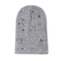 Grey knit beanie with pearls and safety pins, stylish winter warm casual pull-on hat. - One Size / Gray