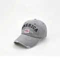 Gewerbliche Vintage Waschung Baseball Cap mit Amerika Stickerei und Flagge verstellbar. - Verstellbar / Grau