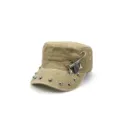 Punk-Stil Nieten Militärkappe mit Metall Anhänger Detail flache Kappe Cadet Mütze. - Verstellbar / Khaki