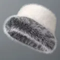 Künstlicher Fuchspelz Winter warme Fischerhut, Europäischer Stil Plüsch Beckenhut für Damen. - Verstellbar / Weiß Gemischt