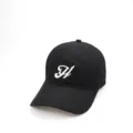 Schwarze Baumwoll-Baseballkappe mit weißem besticktem H-Buchstaben, lässige Unisex-Mütze. - Verstellbar / Schwarz