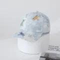 Detailed close-up of light blue tie-dye rhinestone dragonfly fashion cap for outdoor wear. - Adjustable / Sky Blue