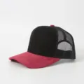 Wildleder farbblockierte Mesh Baseballkappe atmungsaktive Outdoor Freizeit Trucker Mütze - Schwarz Rot