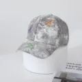 Grey tie-dye baseball cap featuring exquisite rhinestone and 3D dragonfly details. - Adjustable / Gray