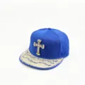 Blaues Hip-Hop-Baseballcap mit Strass-Kreuz-Dekor und Kristalldach für Damen und Herren - Verstellbar / Blau