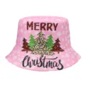 Sombrero de pescador navideño rosa con estampados de árboles y texto Merry Christmas. - Talla única / Rosa