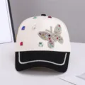 Damen Strass Schmetterling Baseball Cap Schwarz Weiss Geteilt Freizeit Sonnenhut - Verstellbar / Schwarz
