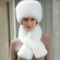 Faux fur hat and scarf set for women, warm winter plush ear protection cap and neck warmer. - Scarf & Hat 2-Piece Set / White