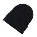 Classic plain black knitted cuffed beanie hat for autumn and winter daily warm wear. - One Size / Black