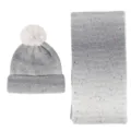 Winter Wollmischung Farbverlauf Strickmütze und langer Schal Set mit Kunstpelz Pompon. - Set / Grauer Verlauf
