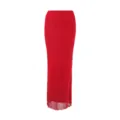 Red mesh maxi skirt for women, elegant double-layer sheer high waist slim pencil skirt. - S / Bottoms / Red