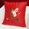 Red velvet throw pillow with gold foil rabbit print, soft decorative cushion cover for sofa bed. - 45x45cm / Pattern B