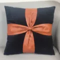 Black velvet throw pillow with brown faux leather bow knot design, modern decorative sofa cushion. - 45*45 cm Pillowcase (Insert Not Included) / Black Velvet