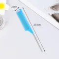 Professional salon hair styling highlighting rat tail comb with stainless steel pin in blue - Blue