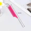 Professional pink rat-tail hair comb with metal pin for styling and sectioning 22.5cm - Rose Red