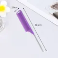 Purple hair styling tail comb with stainless steel needle pin, professional salon tool. - Purple