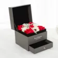 Luxury red and white soap rose flowers gift box with drawer packaging for romantic occasions - Regular Fit / Red Series