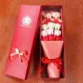 Romantic rose soap flower gift box with cute twin bears for Valentine's Day and holidays. - Red
