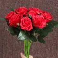 Artificial red rose bouquet fake flowers for wedding home party decoration and gifts. - Red