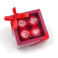 4-head rose soap flower gift box with red ribbon, perfect for Valentine's Day present. - 4 Pieces / Red Mix
