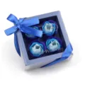 4 Rose Scented Soap Flower Gift Box Blue Ribbon Elegant Present for Valentine Day - 4 Pieces / Blue Mix