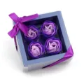 4pcs Rose Soap Flower Gift Box Purple Ribbon Valentine's Day Present for Women - 4 Pieces / Purple Mix