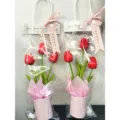 LED artificial tulip flower bouquet gift in pot with clear handbag for Valentine Teacher Day - With LED Lights / Red