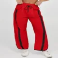 Dames rode casual losse trekkoord broek met zwarte zijstrepen comfortabele joggingbroek - S / Rood & Zwart