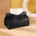 Luxury woven leather tissue box holder, stylish black napkin organizer for home and car. - 19*12*14 cm / Black
