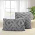 Grey plush geometric jacquard throw pillow cover set for living room sofa and office couch - Pillowcase / Light Gray