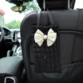 Car tissue holder puff grid black with big bow seat back hanging storage bag interior decor. - Style 1 / 40*14*1cm